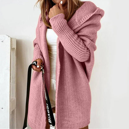 Damen Warmer Gemütlicher Kapuzen Lang Cardigan