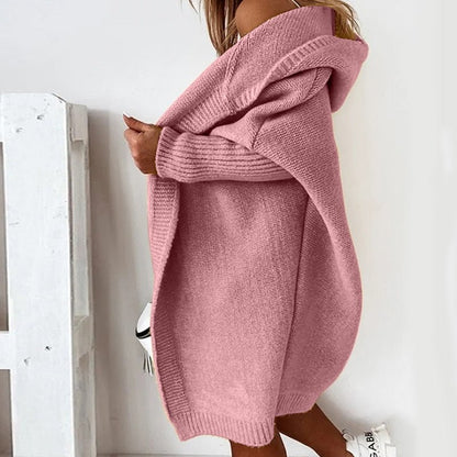 Damen Warmer Gemütlicher Kapuzen Lang Cardigan