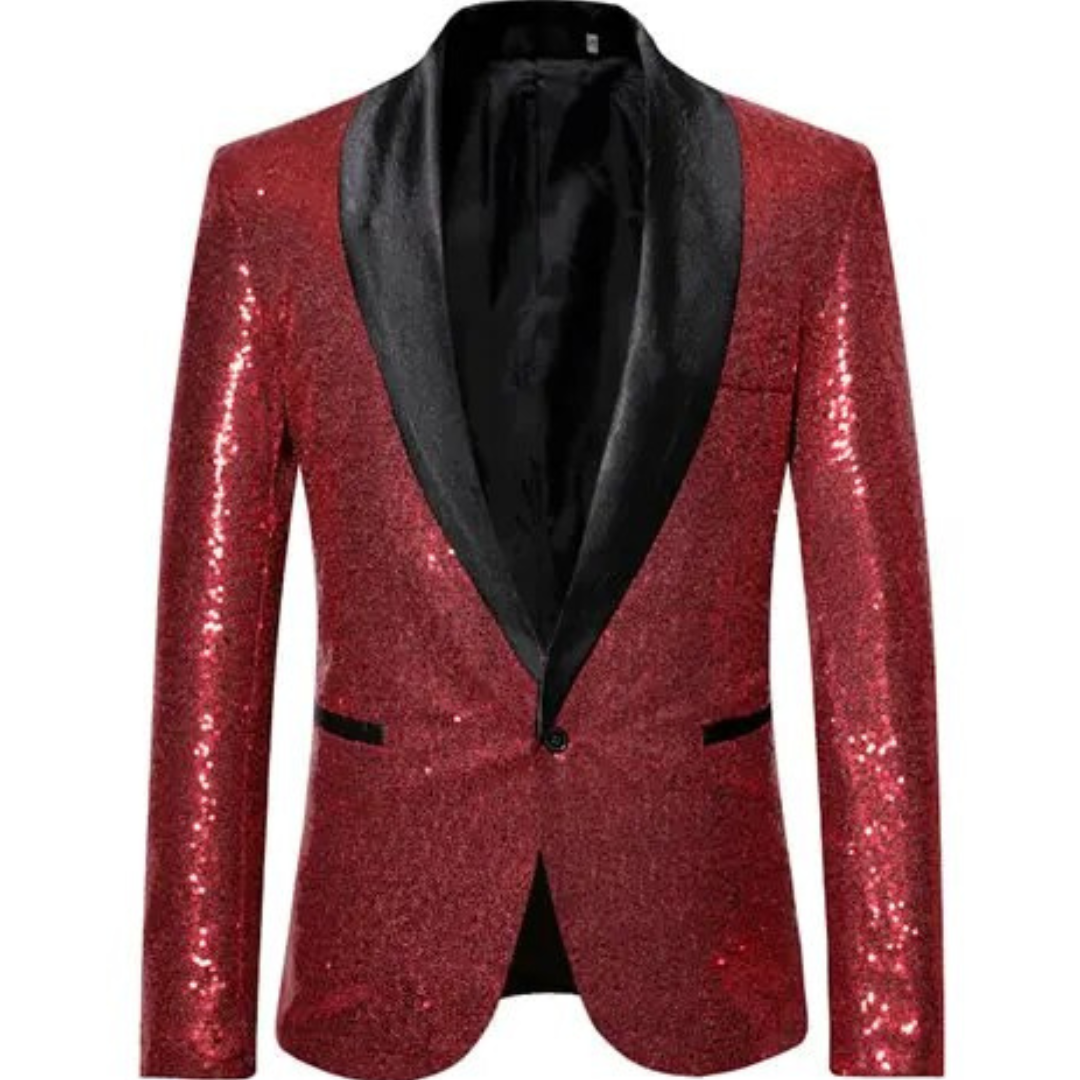 Herren Stilvoller Glänzender Pailletten Glitzer Blazer Anzug